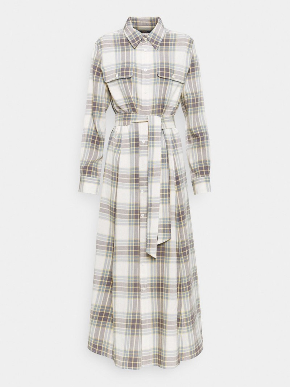 Polo Ralph Lauren Stephanie Check Maxi Dress, Grey/Yellow
